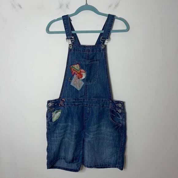Joe Browns Womens Applique Jean Short Overalls Size 10 Blue Denim Patchwork - Picture 12 of 13